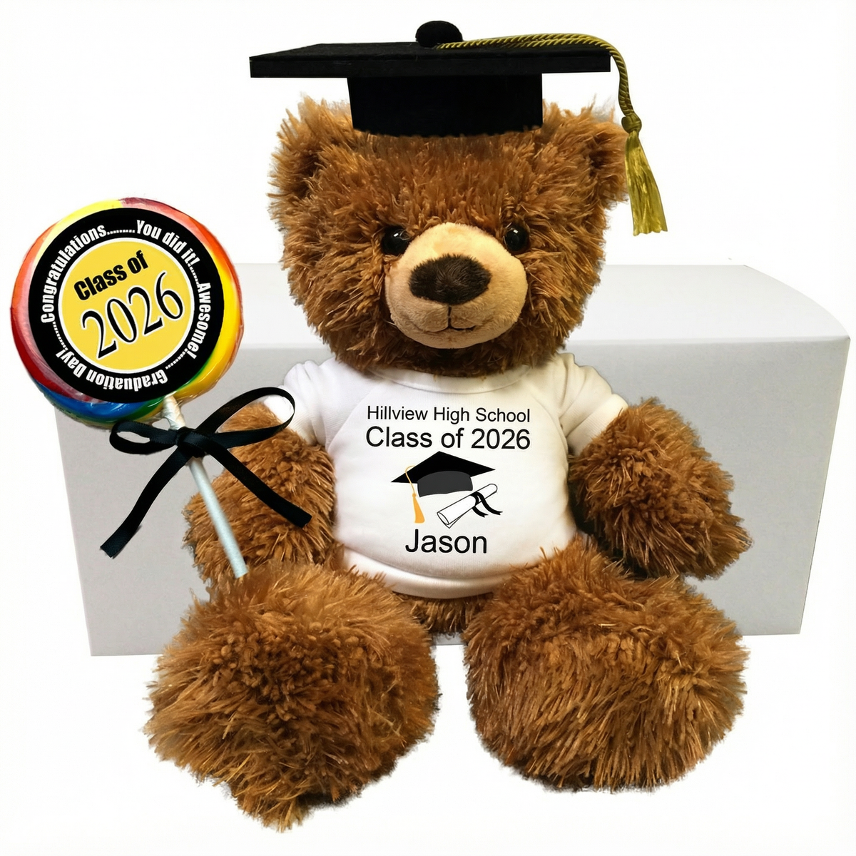 Personalized Graduation Class of 2026 Teddy Bear Gift Set - 14" Brown Tummy Bear