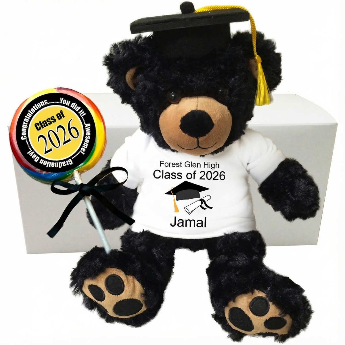 Personalized Graduation Class of 2026 Teddy Bear Gift Set - 13" Black Vera Bear