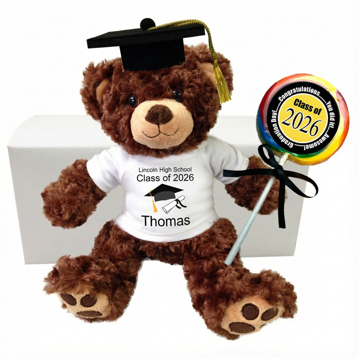 Personalized Graduation Class of 2026 Teddy Bear Gift Set - 13" Brown Vera Bear