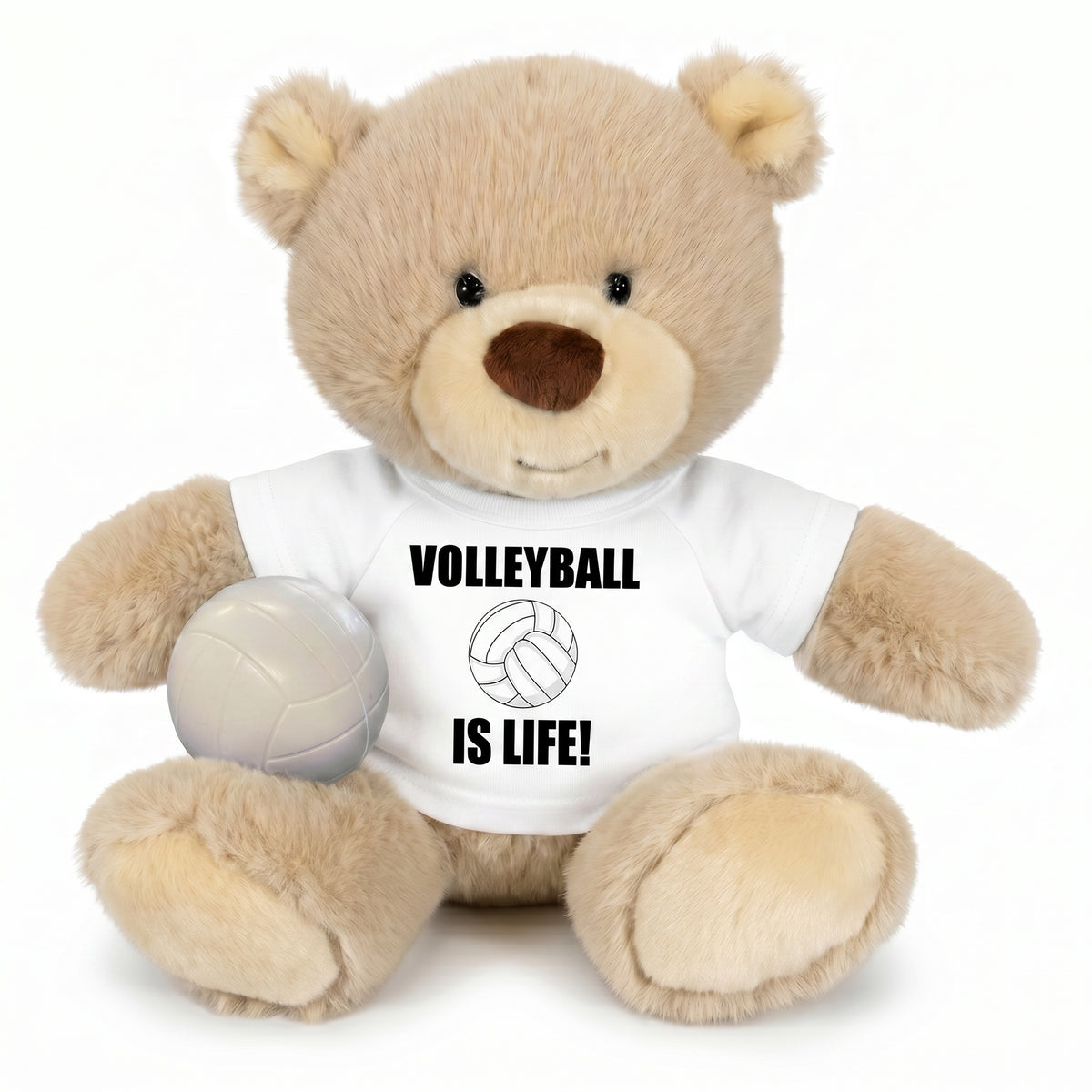 Personalized Volleyball Teddy Bear - 10 Inch Tan Nuzzles Bear - White Shirt