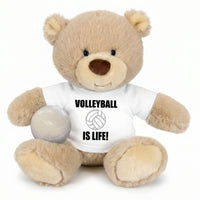 Personalized Volleyball Teddy Bear - 10 Inch Tan Nuzzles Bear - White Shirt
