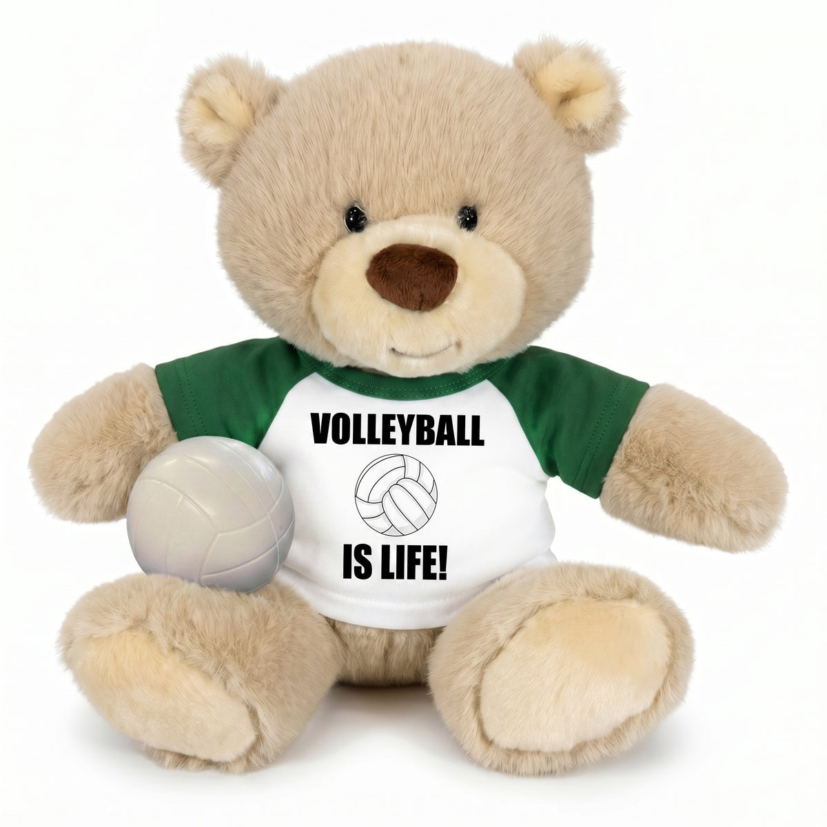 Personalized Volleyball Teddy Bear - 10 Inch Tan Nuzzles Bear - Green Shirt