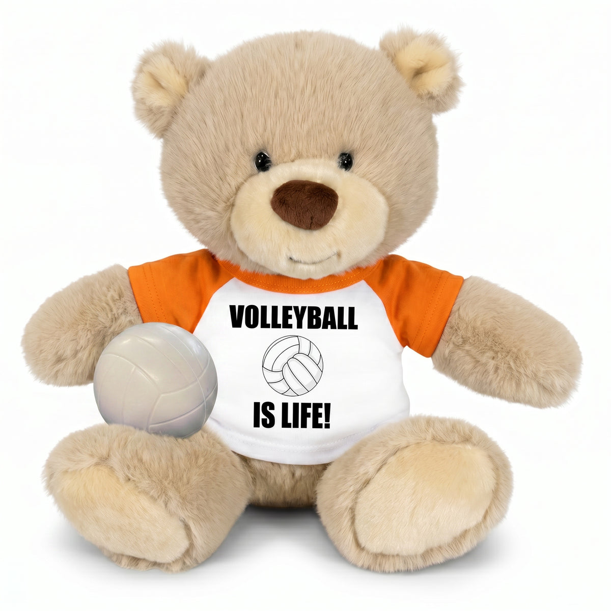 Personalized Volleyball Teddy Bear - 10 Inch Tan Nuzzles Bear - Orange Shirt