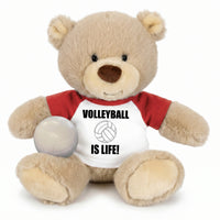 Personalized Volleyball Teddy Bear - 10 Inch Tan Nuzzles Bear - Red Shirt