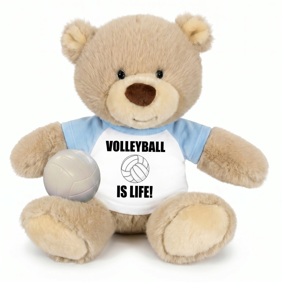Personalized Volleyball Teddy Bear - 10 Inch Tan Nuzzles Bear - Light Blue Shirt