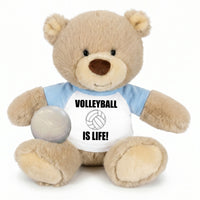Personalized Volleyball Teddy Bear - 10 Inch Tan Nuzzles Bear - Light Blue Shirt