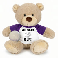 Personalized Volleyball Teddy Bear - 10 Inch Tan Nuzzles Bear - Purple shirt