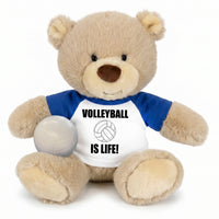 Personalized Volleyball Teddy Bear - 10 Inch Tan Nuzzles Bear - Royal Blue Shirt