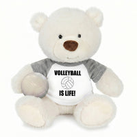 Personalized Volleyball Teddy Bear - 10 Inch White Nuzzles Bear - Grey Shirt