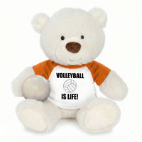 Personalized Volleyball Teddy Bear - 10 Inch White Nuzzles Bear - Orange Shirt