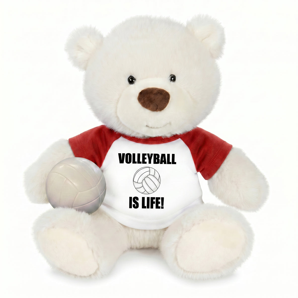 Personalized Volleyball Teddy Bear - 10 Inch White Nuzzles Bear - Red Shirt