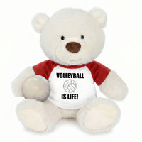 Personalized Volleyball Teddy Bear - 10 Inch White Nuzzles Bear - Red Shirt