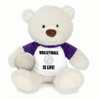 Personalized Volleyball Teddy Bear - 10 Inch White Nuzzles Bear - Purple Shirt