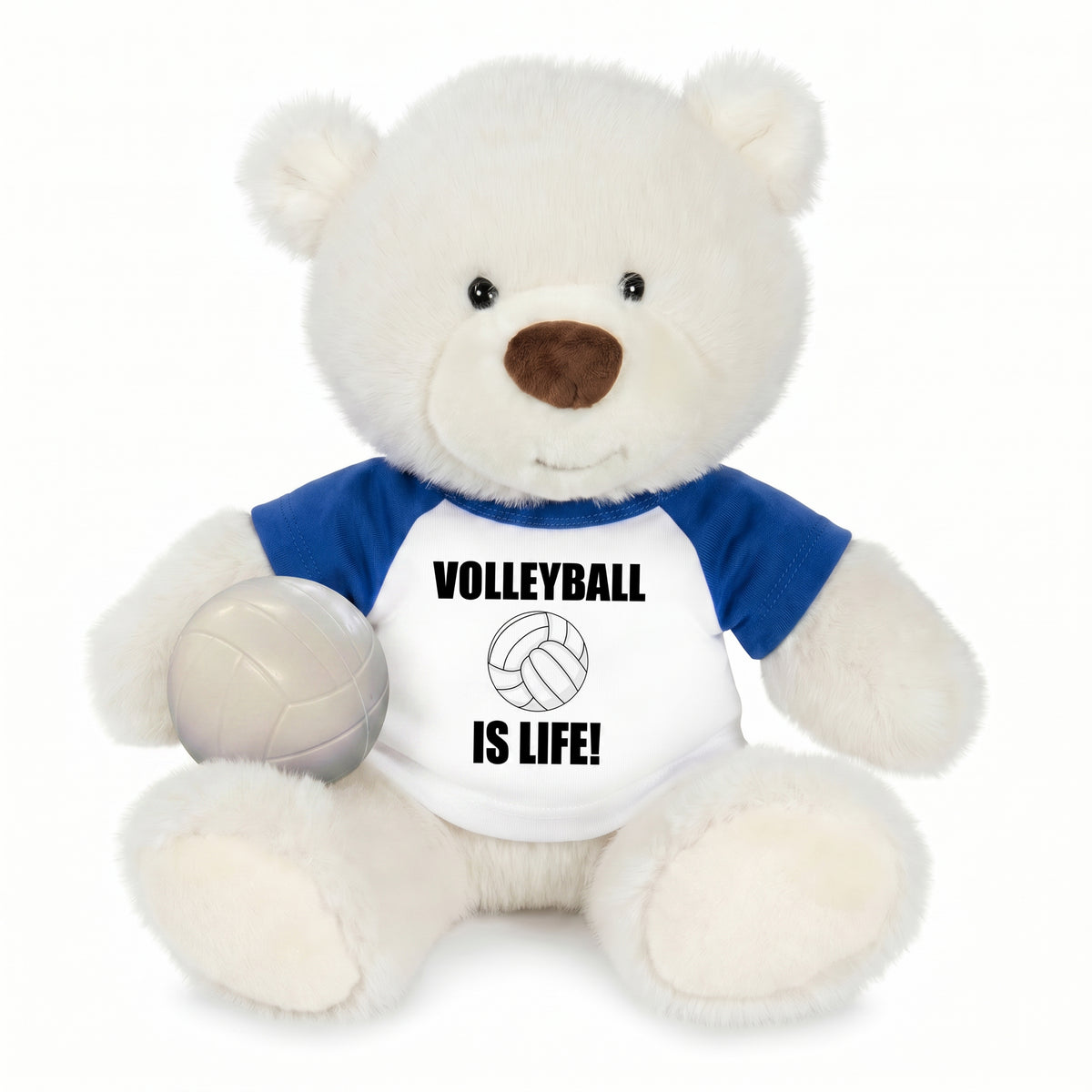 Personalized Volleyball Teddy Bear - 10 Inch White Nuzzles Bear - Royal Blue Shirt