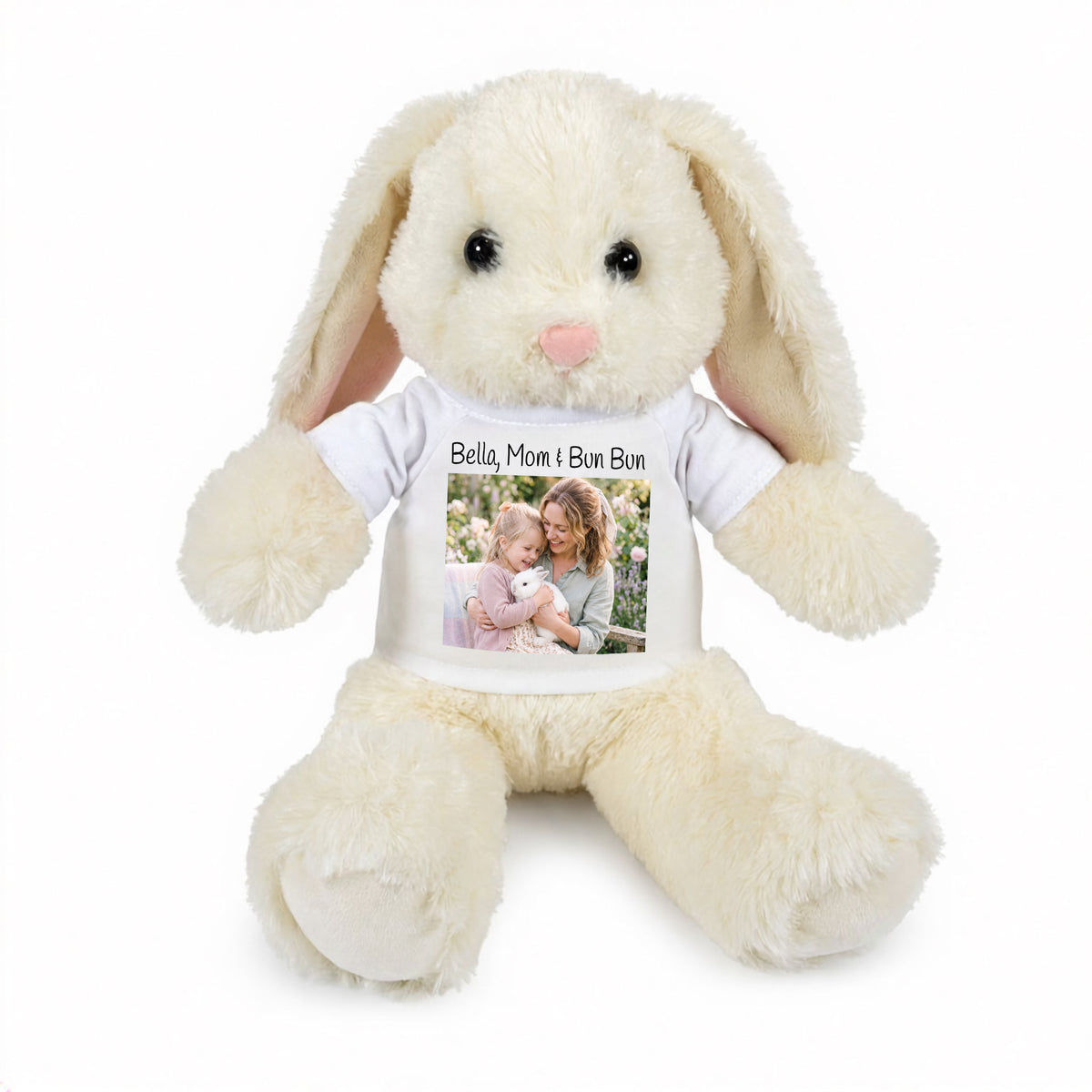Personalized Stuffed 13 inch White Bunny Rabbit with Photo and/or Text - White Shirt