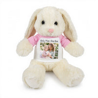 Personalized Stuffed 13 inch White Bunny Rabbit with Photo and/or Text - Pink Shirt