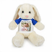 Personalized Stuffed 13 inch White Bunny Rabbit with Photo and/or Text - Royal Blue