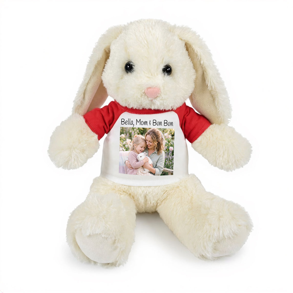 Personalized Stuffed 13 inch White Bunny Rabbit with Photo and/or Text - Red