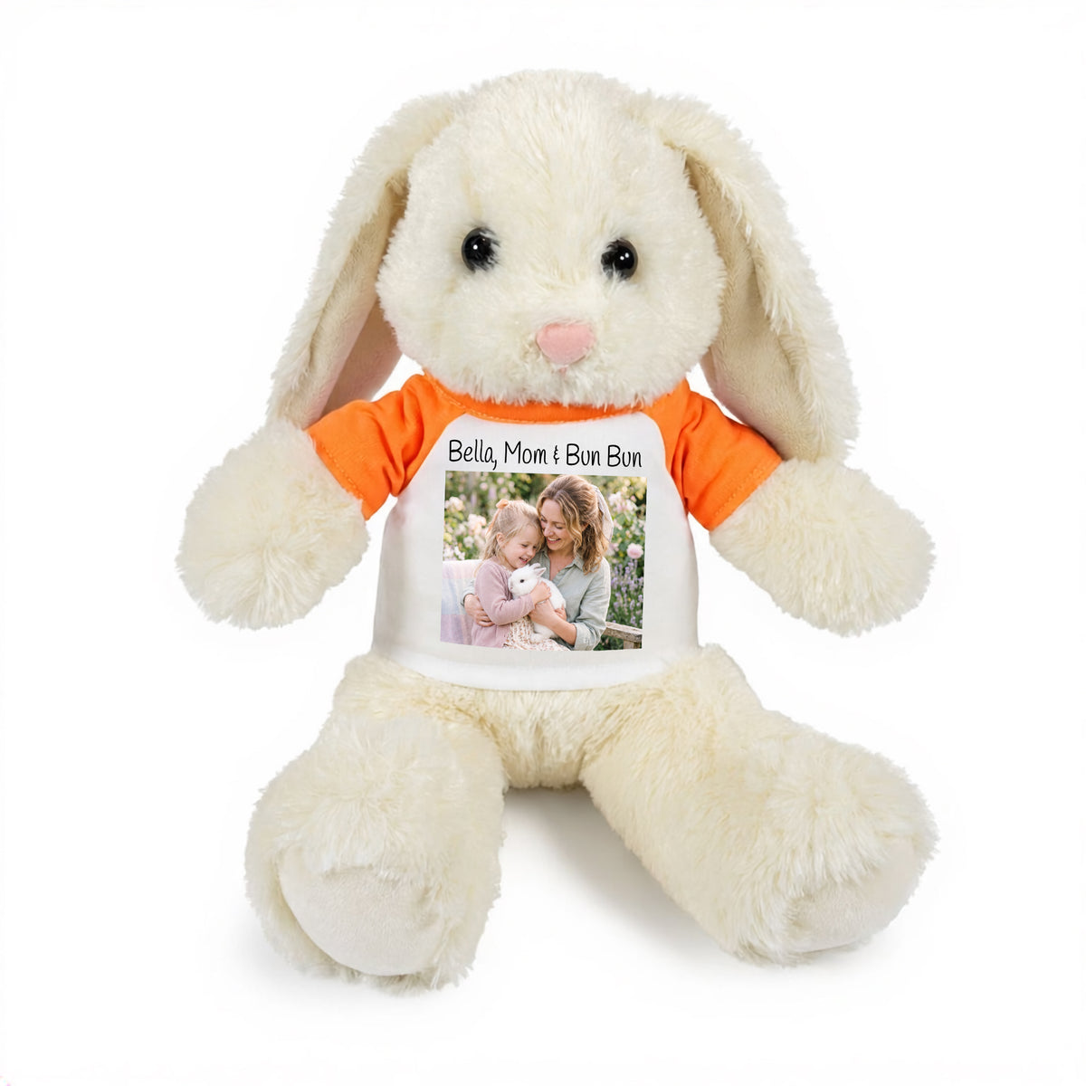 Personalized Stuffed 13 inch White Bunny Rabbit with Photo and/or Text - Orange