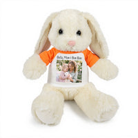 Personalized Stuffed 13 inch White Bunny Rabbit with Photo and/or Text - Orange