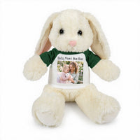 Personalized Stuffed 13 inch White Bunny Rabbit with Photo and/or Text - Green