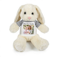 Personalized Stuffed 13 inch White Bunny Rabbit with Photo and/or Text - Grey