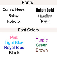 Fonts and text colors for personalized baby stuffed animals
