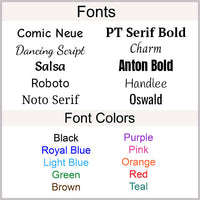Fonts and Font Colors for Personalized Teddy Bears and Stuffed Animals