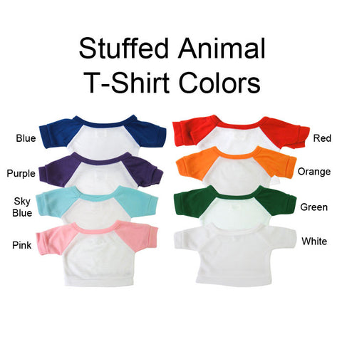 Shirt colors for personalized teddy bears and stuffed animals