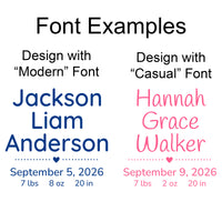 Example fonts for personalized baby stuffed animals