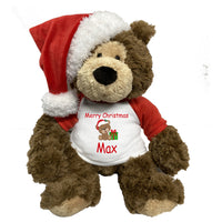 Personalized Christmas Teddy Bear - 14" Bear Hugs with Santa Hat - Bear Design