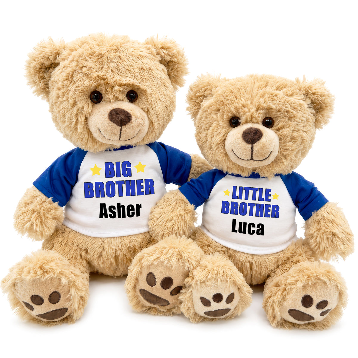Big Brother / Little Brother Teddy Bears - Set of 2 Honey Bears, 17 Inches and 14 inches - Royal Blue