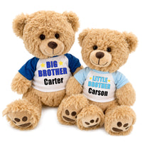 Big Brother / Little Brother Teddy Bears - Set of 2 Honey Bears, 17 Inches and 14 inches - Royal Blue & Light Blue