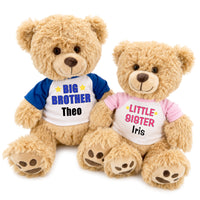 Big Brother / Little Sister Teddy Bears - Set of 2 Honey Bears, 17 Inches and 14 inches - Royal Blue / Pink
