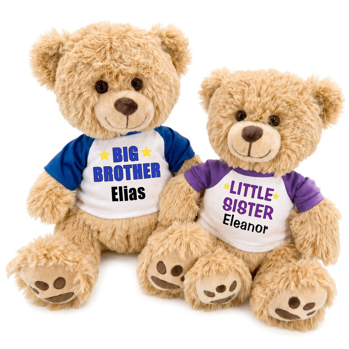 Big Brother / Little Sister Teddy Bears - Set of 2 Honey Bears, 17 Inches and 14 inches - Royal Blue / Purple