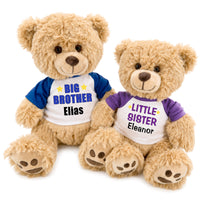 Big Brother / Little Sister Teddy Bears - Set of 2 Honey Bears, 17 Inches and 14 inches - Royal Blue / Purple