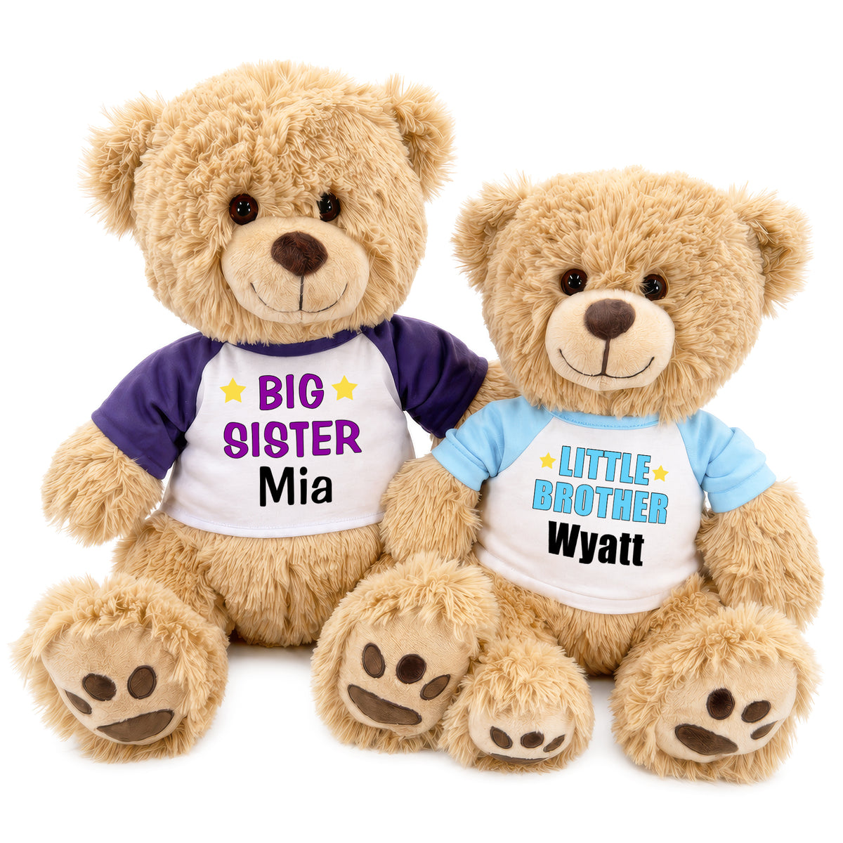 Big Sister / Little Brother Teddy Bears - Set of 2 Honey Bears, 17 Inches and 14 inches - Purple/Light Blue