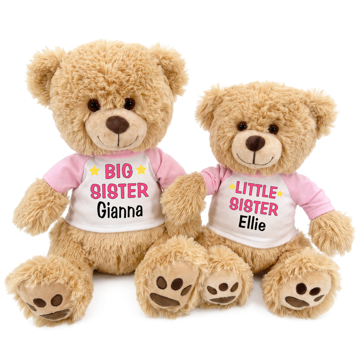 Big Sister / Little Sister Teddy Bears - Set of 2 Honey Bears, 17 Inches and 14 inches - Pink
