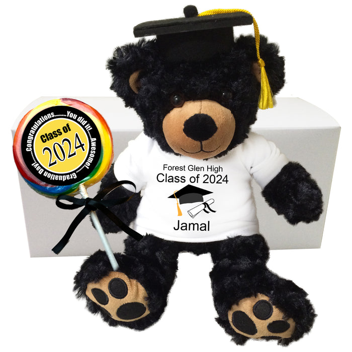 Personalized Graduation Teddy Bear Gift Set - 13" Black Vera Bear