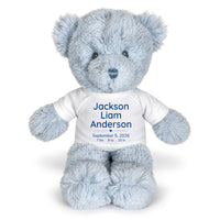 Personalized Teddy Bear for Baby Boy- 12" Blue Baby Bear - White Shirt w/Blue Design, 