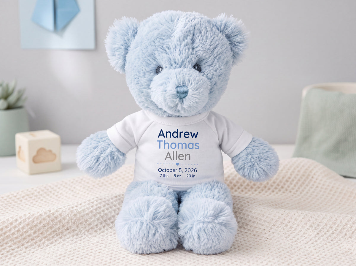 Personalized Teddy Bear for Baby Boy- 12" Blue Baby Bear - , 