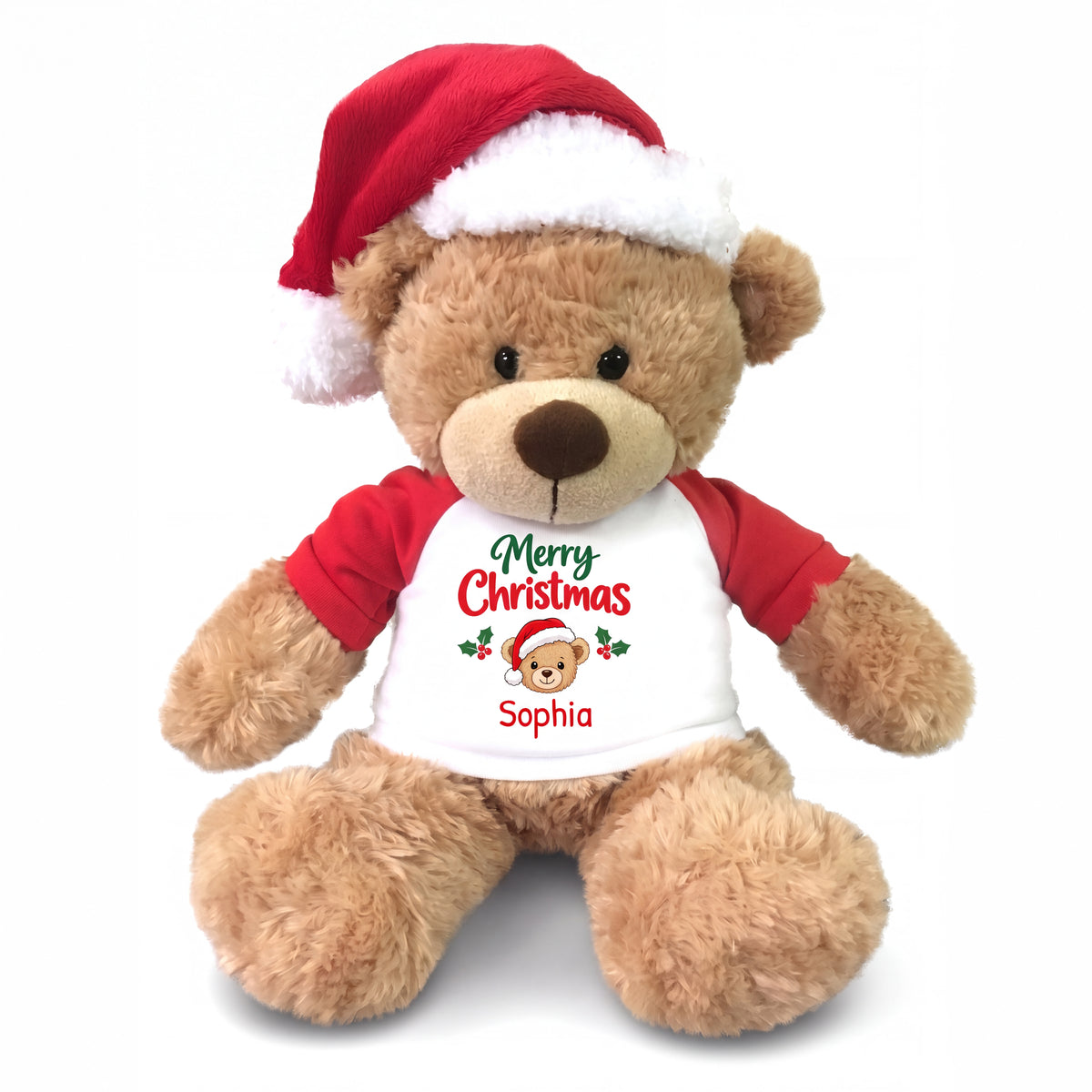 Personalized Christmas Teddy Bear - 13 Inch Bonny Bear with optional Santa Hat