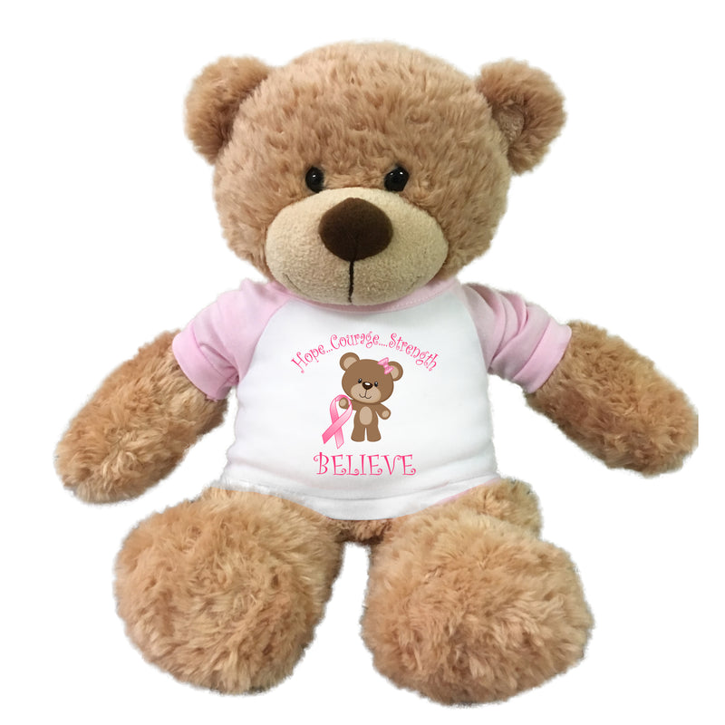 Breast Cancer Support Teddy Bear - Personalized 13 inch Bonny Bear - Believe Design