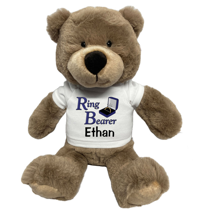 Personalized Ring Bearer Teddy Bear - 14 Inch Taupe Bear