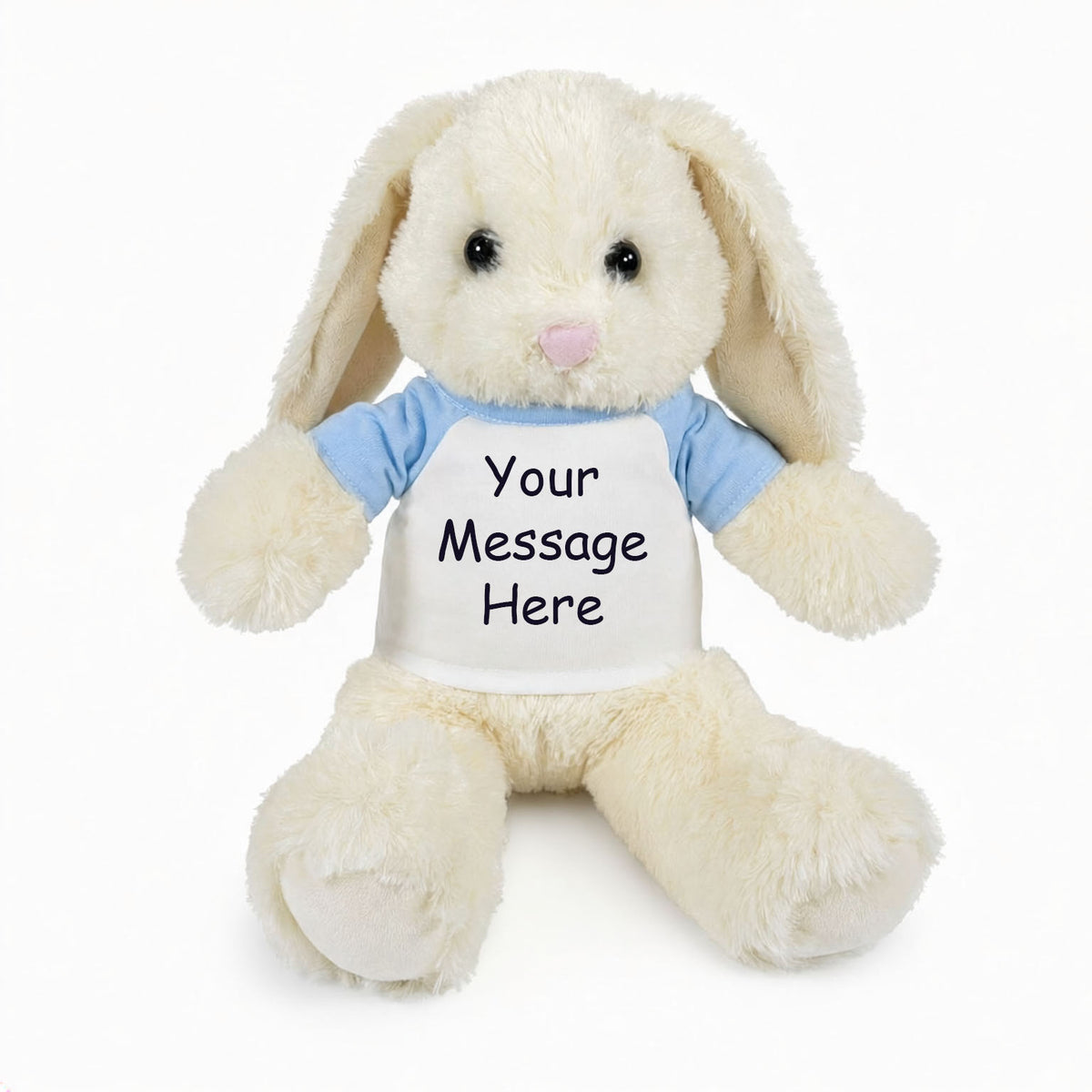 Personalized Stuffed Bunny Rabbit, White, 13 Inches - light blue sleeves