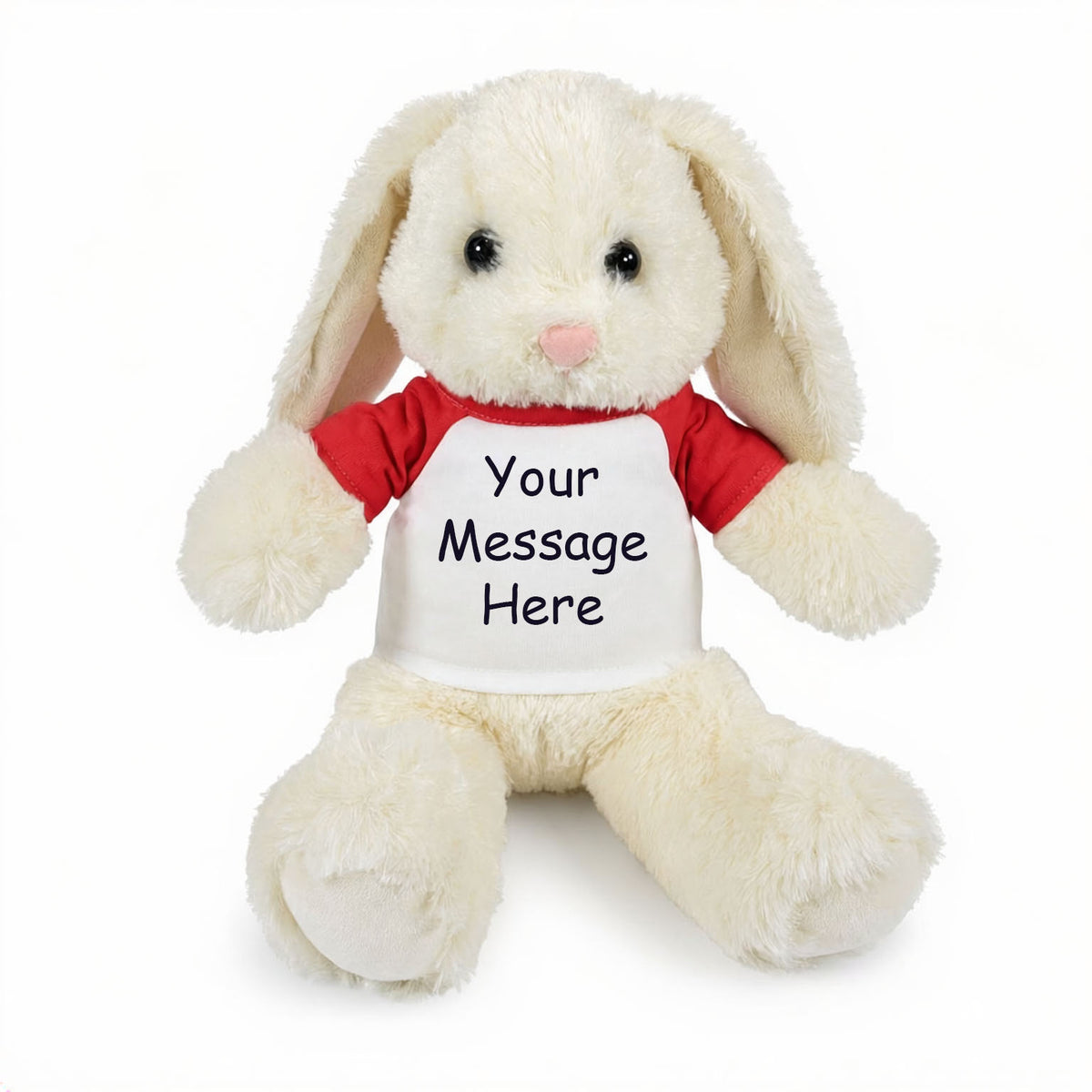 Personalized Stuffed Bunny Rabbit, White, 13 Inches - red sleeves