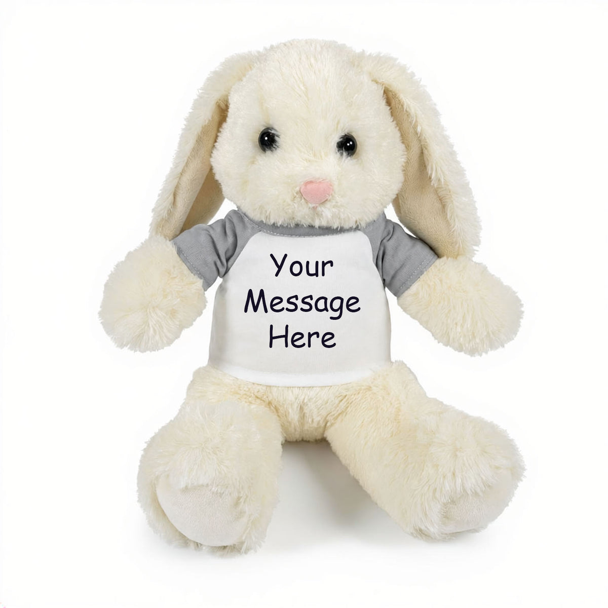 Personalized Stuffed Bunny Rabbit, White, 13 Inches - grey sleeves