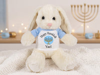 Personalized Hanukkah Bunny - 13 Inch Plush White Rabbit - Custom Hanukkah Gift, Light Blue