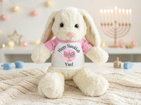 Personalized Hanukkah Bunny - 13 Inch Plush White Rabbit - Custom Hanukkah Gift, Pink