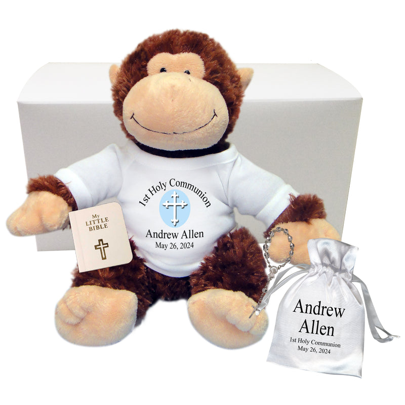 Personalized 1st Communion Monkey Gift Set - 12" Plush Chimp